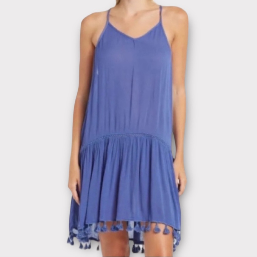 Area Stars Women’s Dress Small Tassel Trim Sundress Blue Beachy Feminine NWT